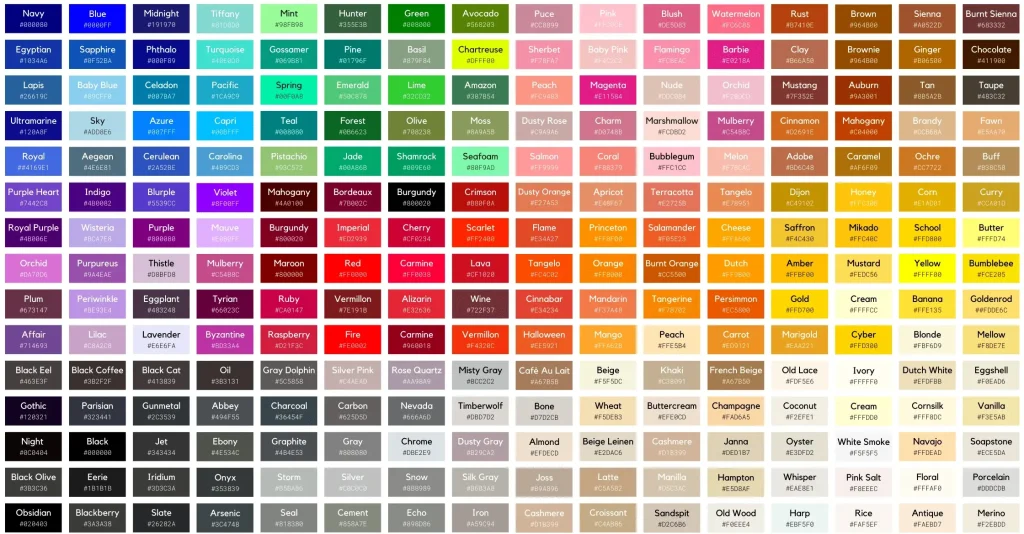 all hex color codes in cpm